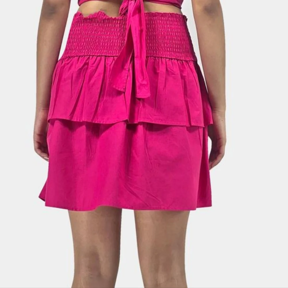 HT360 Collective Ruffle‎ Tie Back Crop Top Smocked Waist Tiered Cotton Skirt Set
